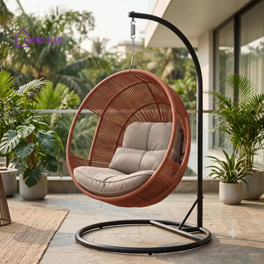 Arielle Metal Frame Swing Chair with Stand and Rope Woven Seating