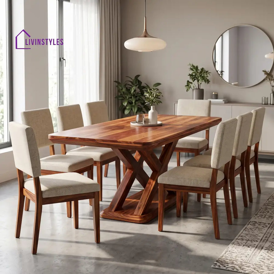 Arin Premium Solid Wood 8 Seater Dining Table Set