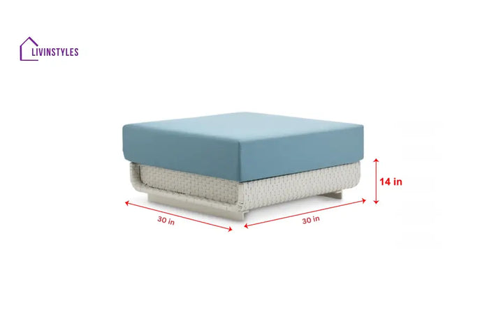 Aris Outdoor Garden Balcony Sofa Set 5 Seater,1 Center Table With 1 Ottoman Set (White + Sky Blue) - Sofa Sets