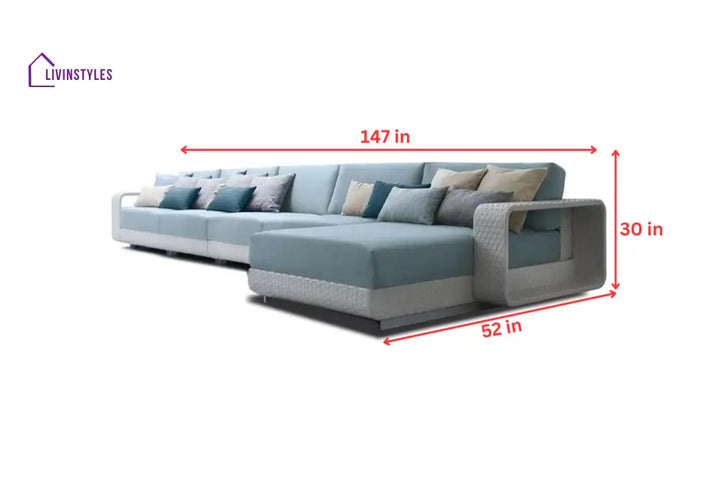 Aris Outdoor Garden Balcony Sofa Set 5 Seater,1 Center Table With 1 Ottoman Set (White + Sky Blue) - Sofa Sets