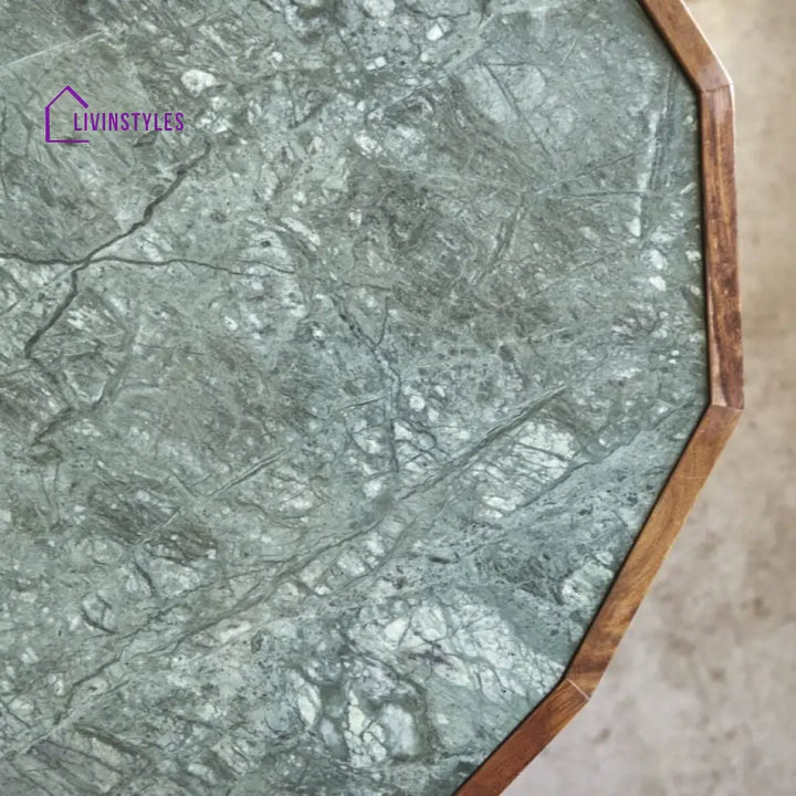 Arjun Oval Coffee Table – Sheesham Wood Frame Green Marble Top Iron Legs (Marble Top Oval W120 D60 H35 cm) Coffee Table
