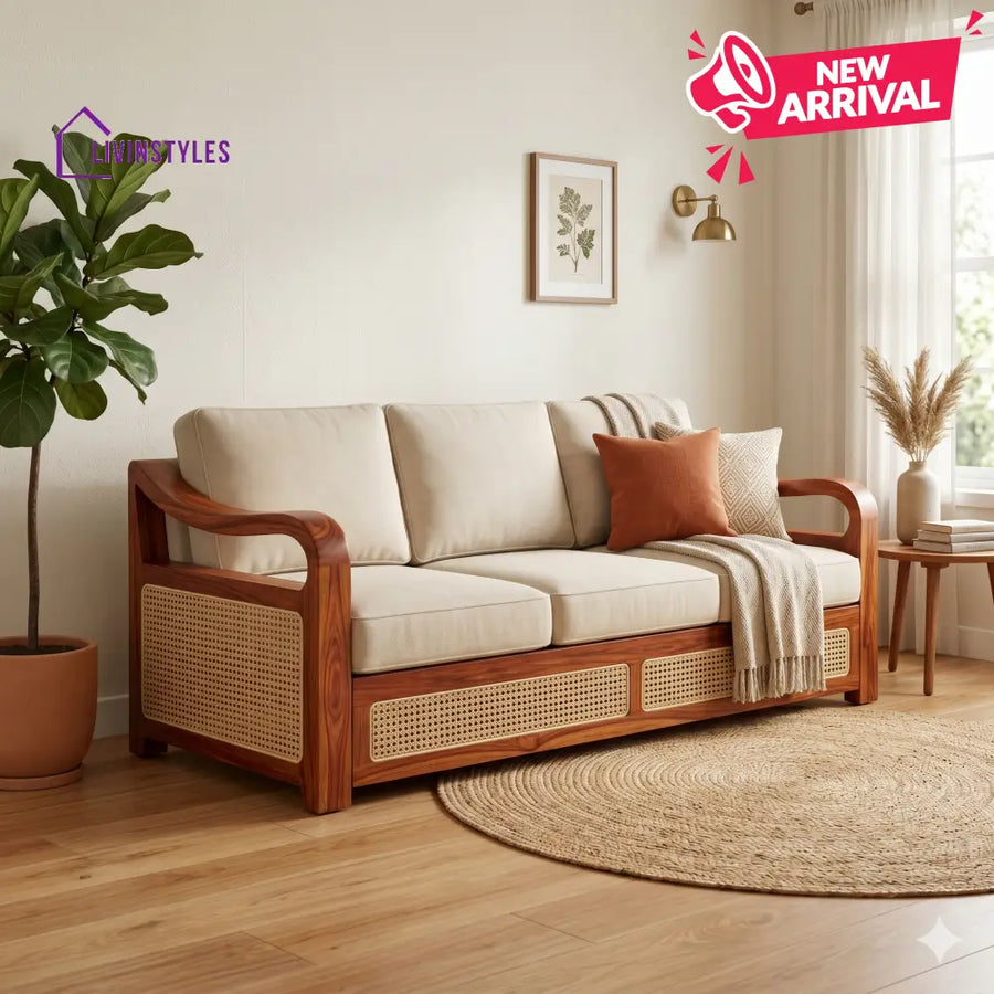 Arjun Sheesham Wood and Cane Sofa for Living Room