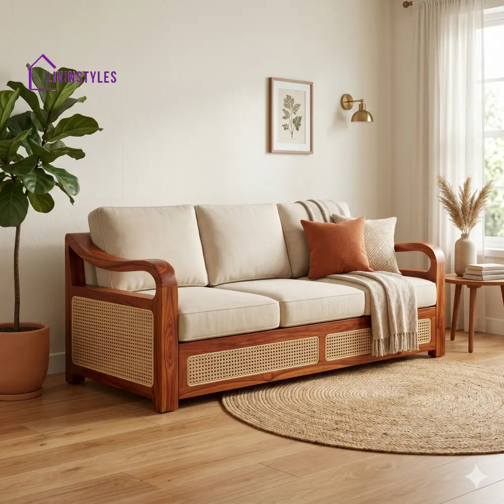 Arjun Sheesham Wood and Cane Sofa for Living Room