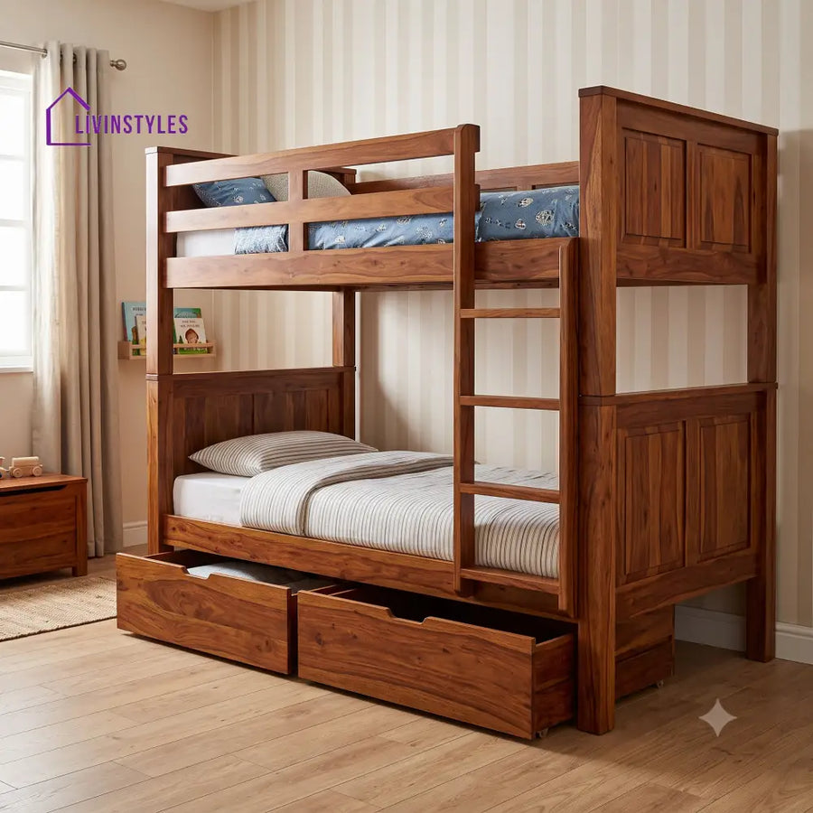 Arjun Sheesham Wood Bunk Bed With Storage | Kids Bed
