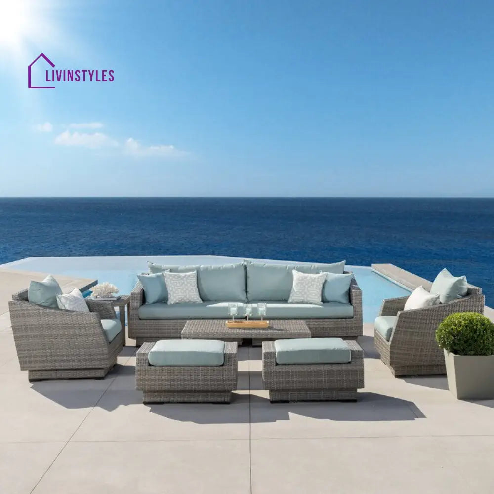 Arlons Outdoor Garden Balcony Sofa Set 3 Seater 2 Single seater 2 Ottoman and 1 Center Table Conversation Set (Silver