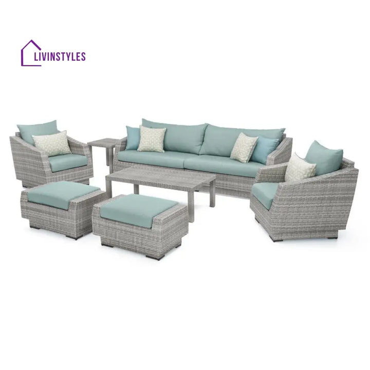 Arlons Outdoor Garden Balcony Sofa Set 3 Seater 2 Single seater 2 Ottoman and 1 Center Table Conversation Set (Silver