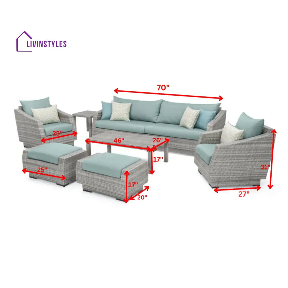 Arlons Outdoor Garden Balcony Sofa Set 3 Seater 2 Single seater 2 Ottoman and 1 Center Table Conversation Set (Silver