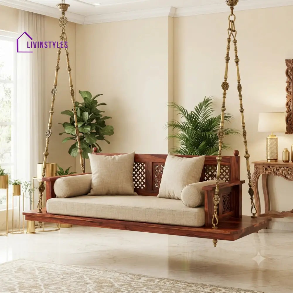 Armand 2 Seater Wooden Swing for Home | Wooden Jhula for home
