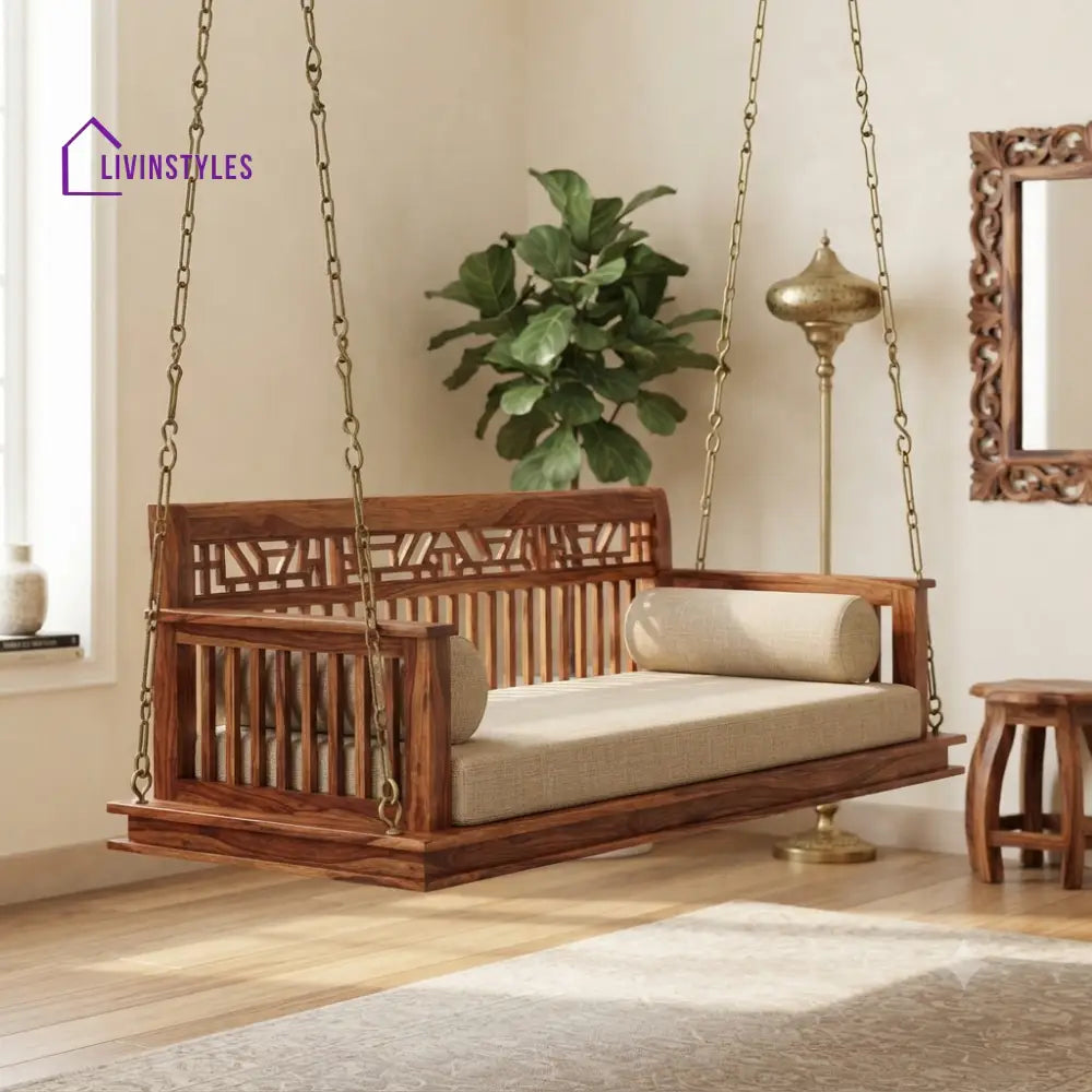 Arnaud 2 Seater Wooden Swing for Home | Wooden Jhula for home