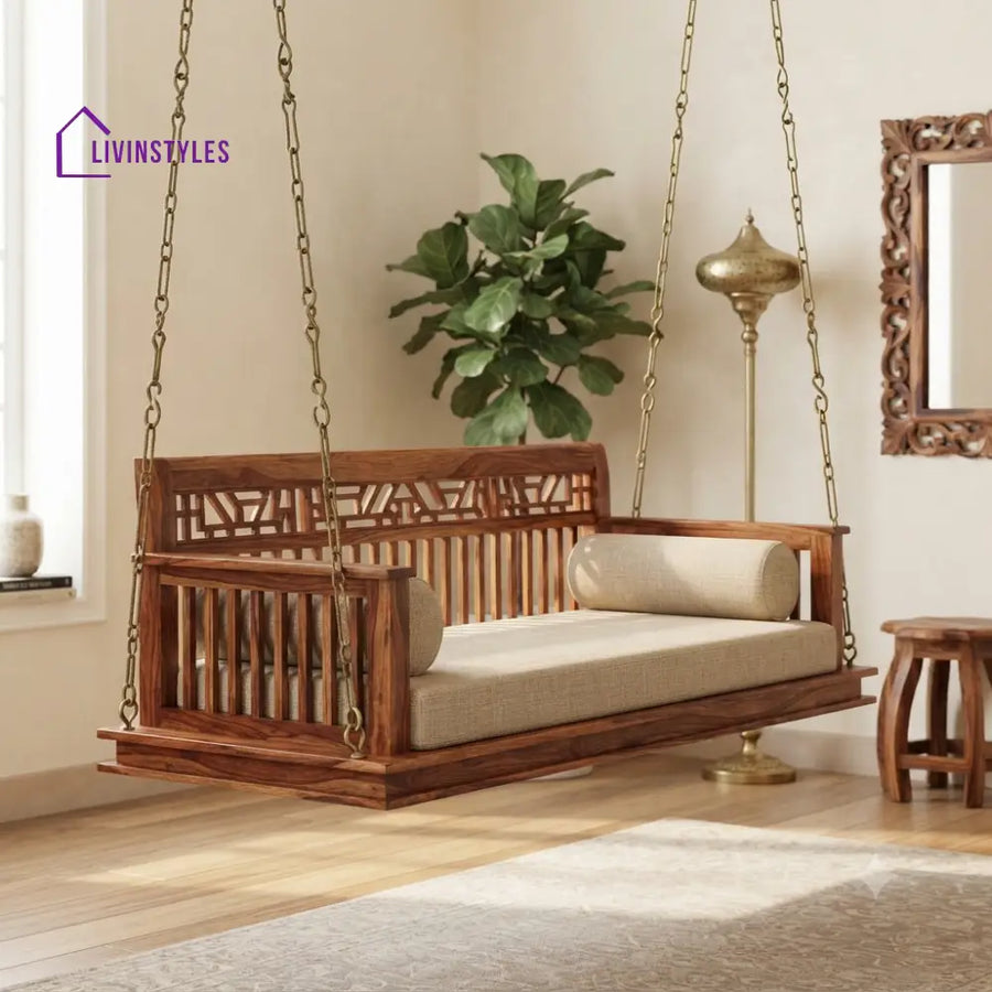 Arnaud 2 Seater Wooden Swing for Home | Wooden Jhula for home