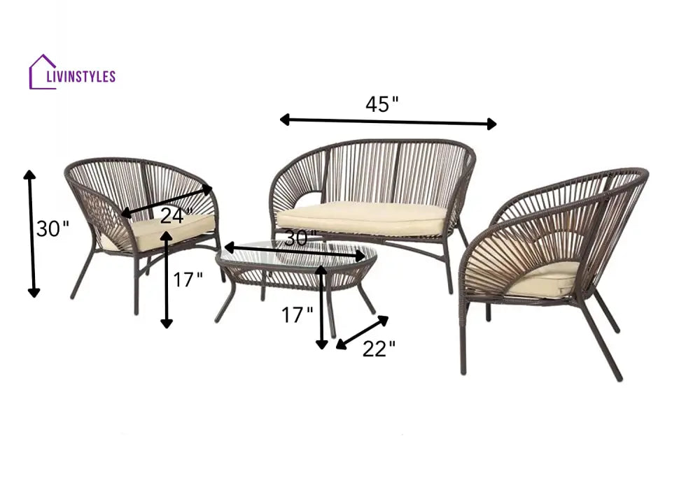 Arno Outdoor Sofa Set 2 Seater 2 Single seater and 1 Center Table Set (Brown) - Sofa Sets