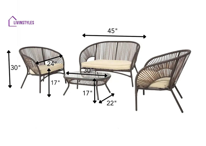 Arno Outdoor Sofa Set 2 Seater 2 Single seater and 1 Center Table Set (Brown) - Sofa Sets