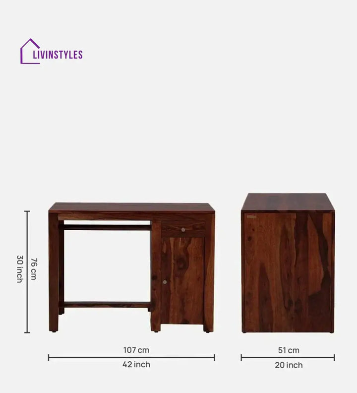 Arno Sheesham Wood Writing Table In Honey Oak Finish