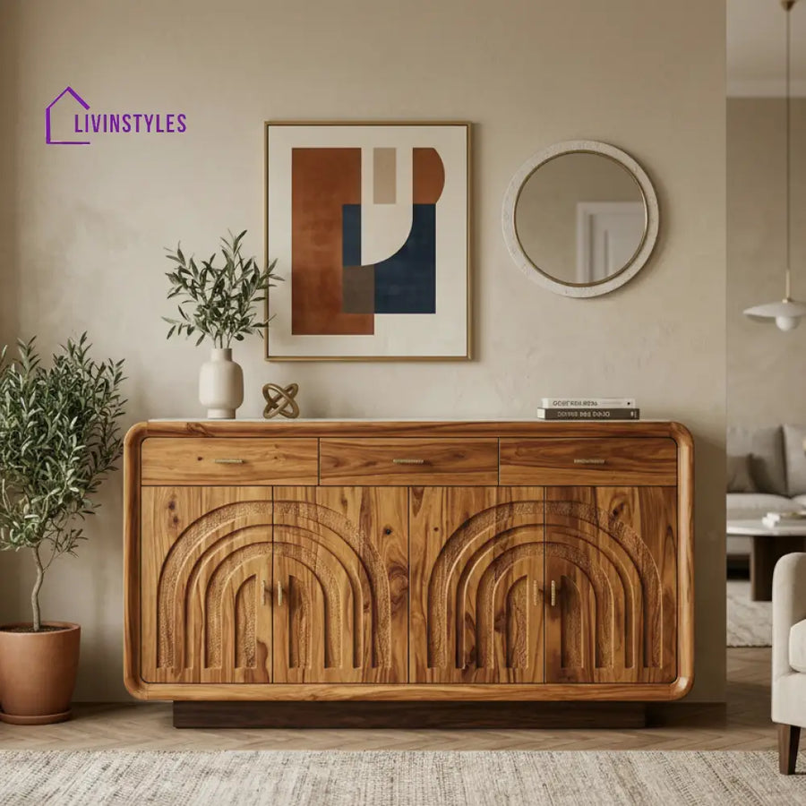Aro Sheesham Wood Cabinet and Sideboard (Honey Finish)