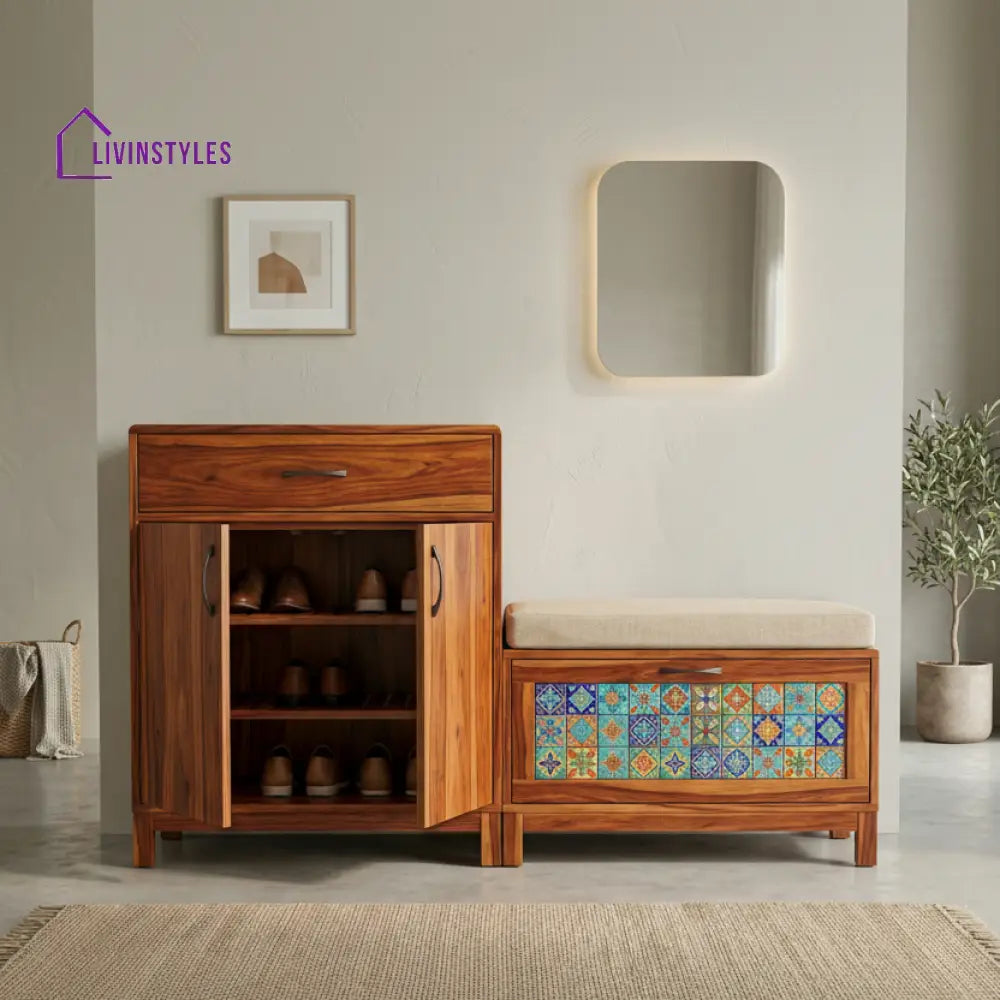 Aroha Solid Wood Sheesham Shoe Rack (Honey Finish)