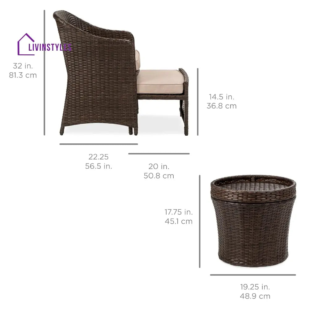 Arokya Outdoor Patio Seating Set 2 Chairs 2 Ottoman and Table Set (Brown) - Coffee Table Sets