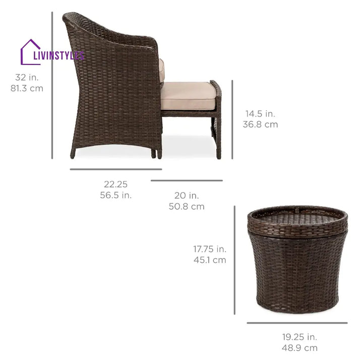 Arokya Outdoor Patio Seating Set 2 Chairs 2 Ottoman and Table Set (Brown) - Coffee Table Sets
