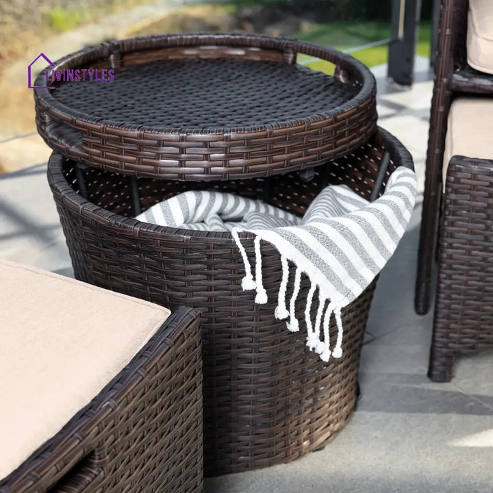 Arokya Outdoor Patio Seating Set 2 Chairs 2 Ottoman and Table Set (Brown) - Coffee Table Sets