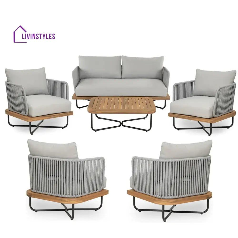 Arria Outdoor Garden Balcony Sofa Set 2 Seater,4 Single Seater With 1 Table Set Braid & Rope (Grey + Grey) - Sofa Sets