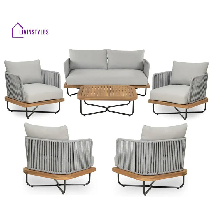 Arria Outdoor Garden Balcony Sofa Set 2 Seater,4 Single Seater With 1 Table Set Braid & Rope (Grey + Grey) - Sofa Sets