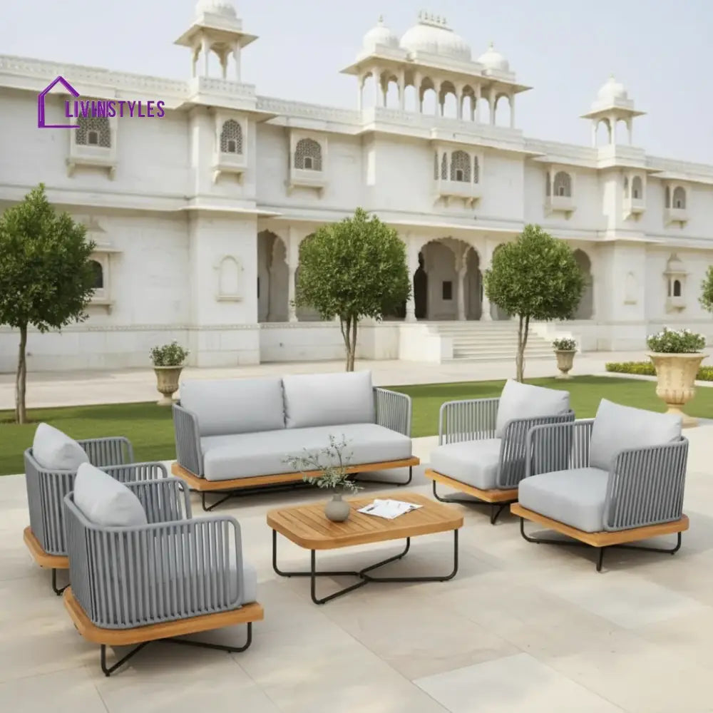 Arria Outdoor Garden Balcony Sofa Set 2 Seater,4 Single Seater With 1 Table Set Braid & Rope (Grey + Grey) - Sofa Sets