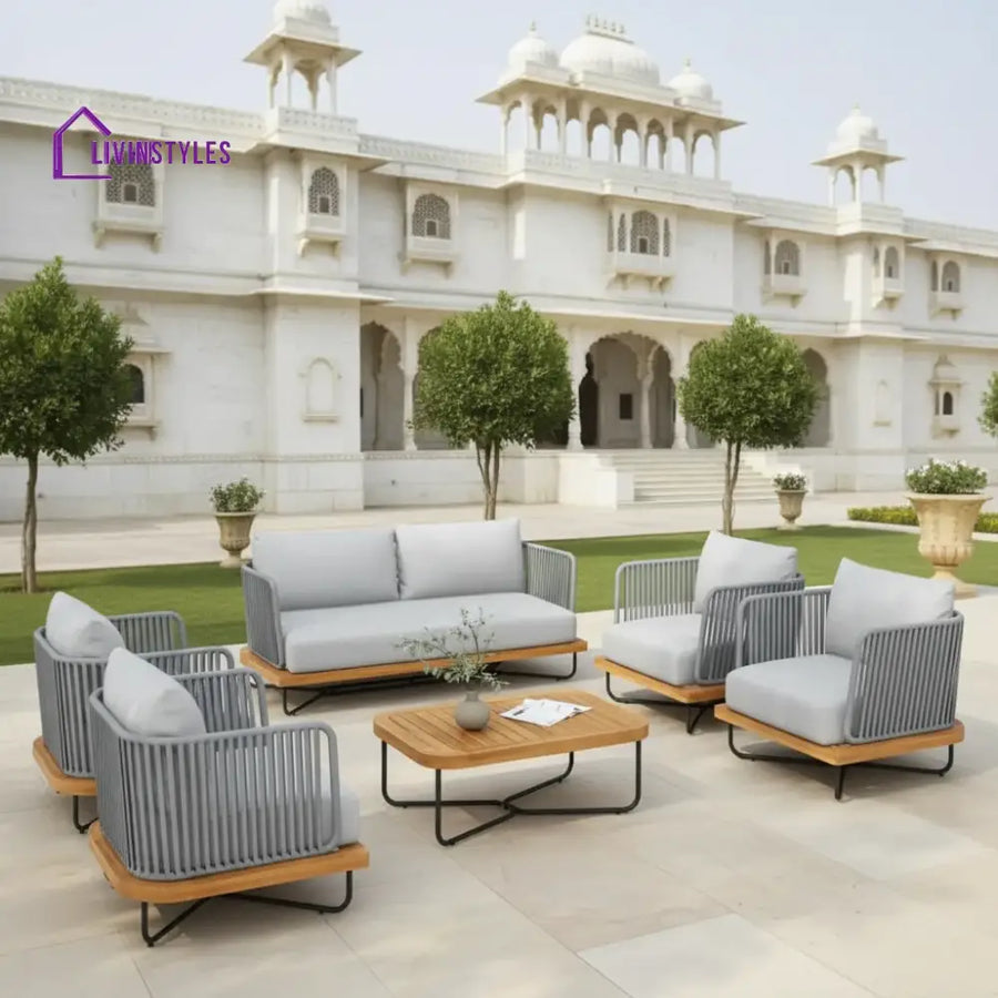 Arria Outdoor Garden Balcony Sofa Set 2 Seater,4 Single Seater With 1 Table Set Braid & Rope (Grey + Grey) - Sofa Sets