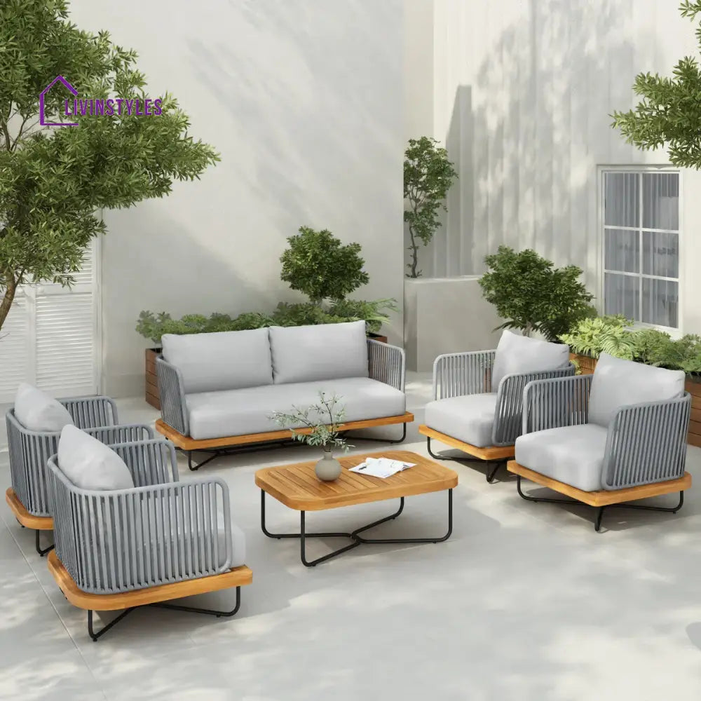 Arria Outdoor Garden Balcony Sofa Set 2 Seater,4 Single Seater With 1 Table Set Braid & Rope (Grey + Grey) - Sofa Sets