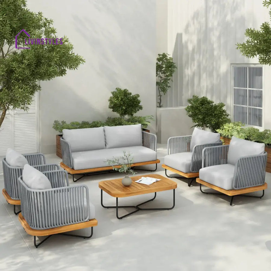 Arria Outdoor Garden Balcony Sofa Set 2 Seater,4 Single Seater With 1 Table Set Braid & Rope (Grey + Grey) - Sofa Sets