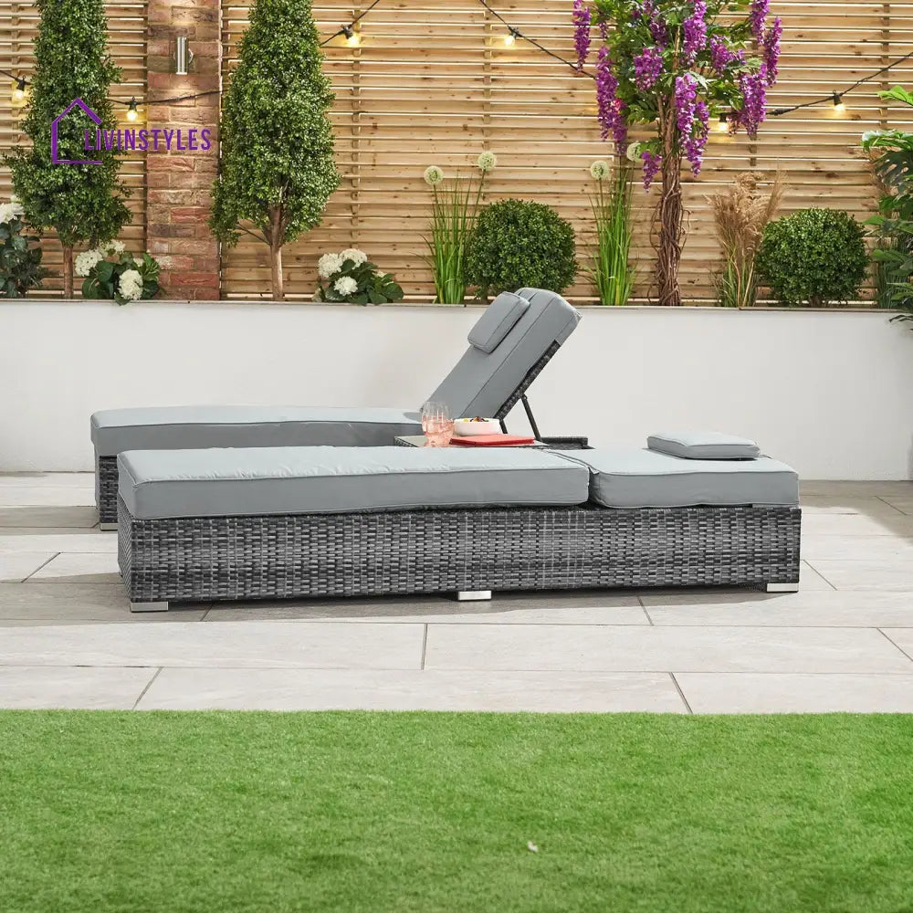 Arrigo Outdoor Swimming Poolside Lounger Set of 2 (Black + Grey) - Loungers