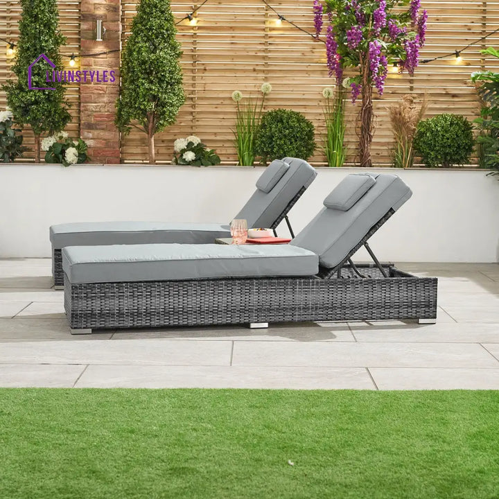 Arrigo Outdoor Swimming Poolside Lounger Set of 2 (Black + Grey) - Loungers
