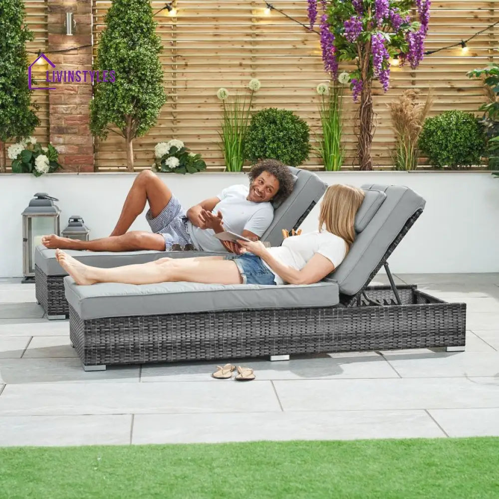 Arrigo Outdoor Swimming Poolside Lounger Set of 2 (Black + Grey) - Loungers