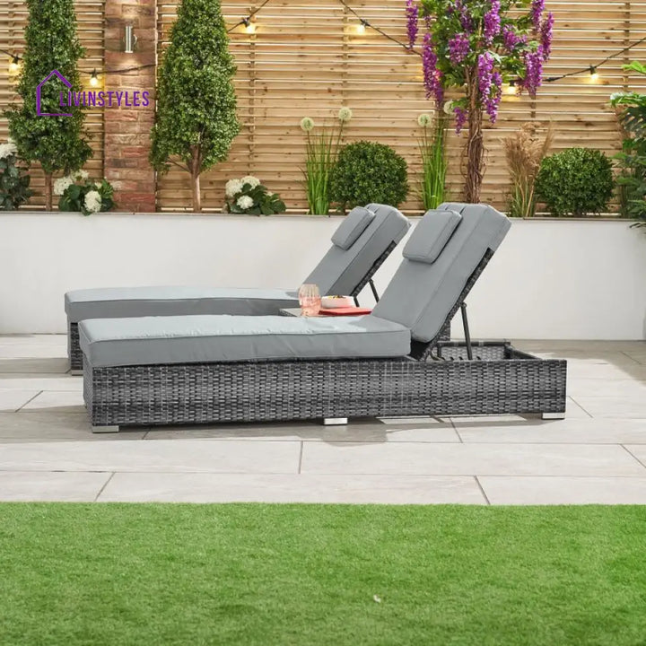 Arrigo Outdoor Swimming Poolside Lounger Set of 2 (Black + Grey) - Loungers