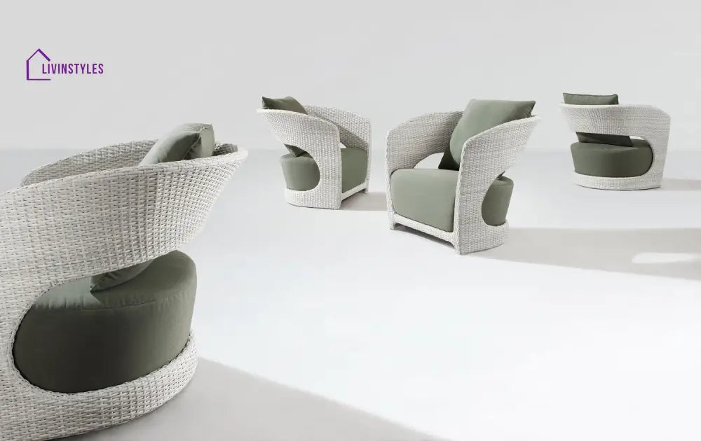 Arroz Outdoor Patio Seating Set 4 Single Seater and 1 Table Set (White + Green) - Coffee Table Sets