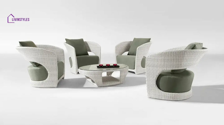 Arroz Outdoor Patio Seating Set 4 Single Seater and 1 Table Set (White + Green) - Coffee Table Sets