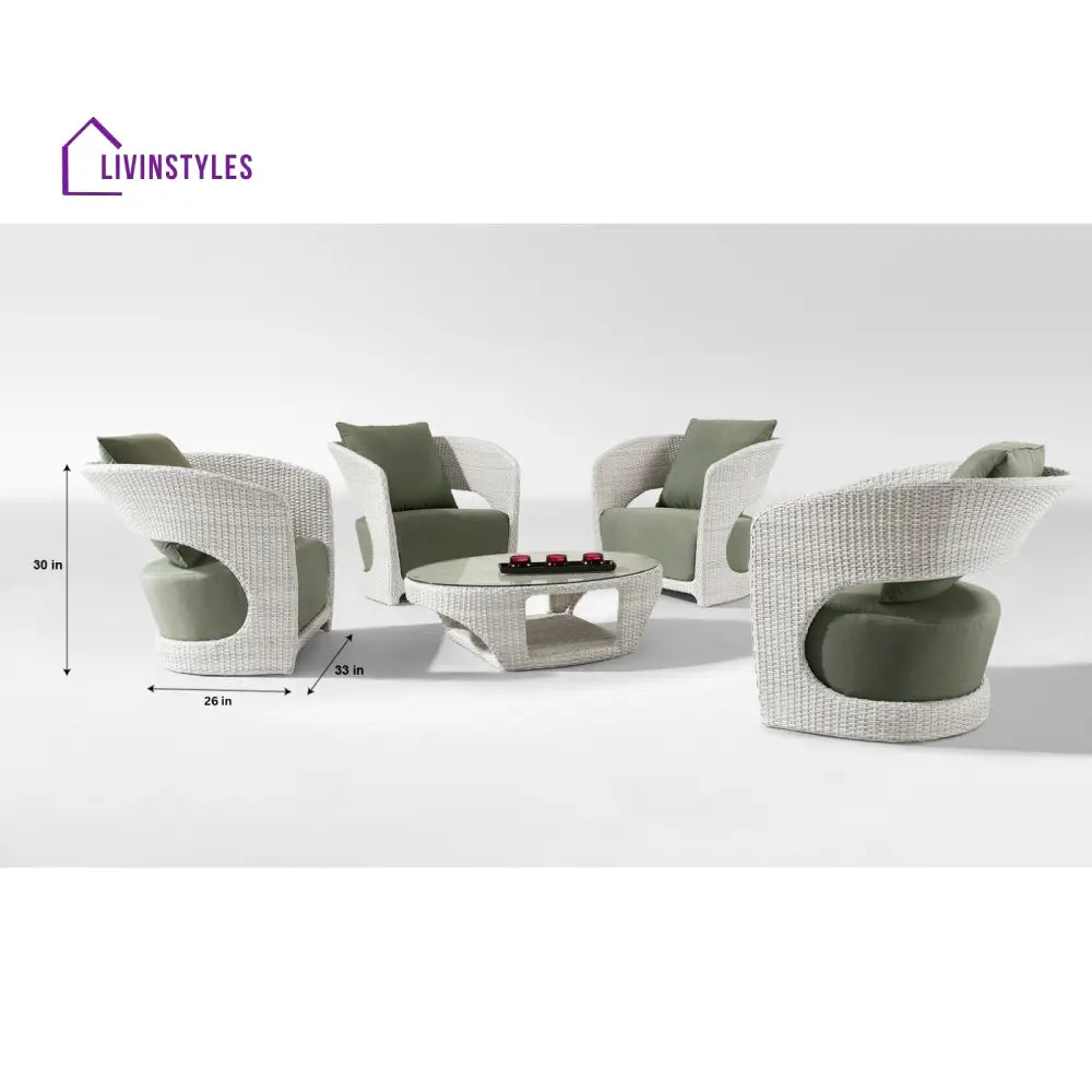 Arroz Outdoor Patio Seating Set 4 Single Seater and 1 Table Set (White + Green) - Coffee Table Sets