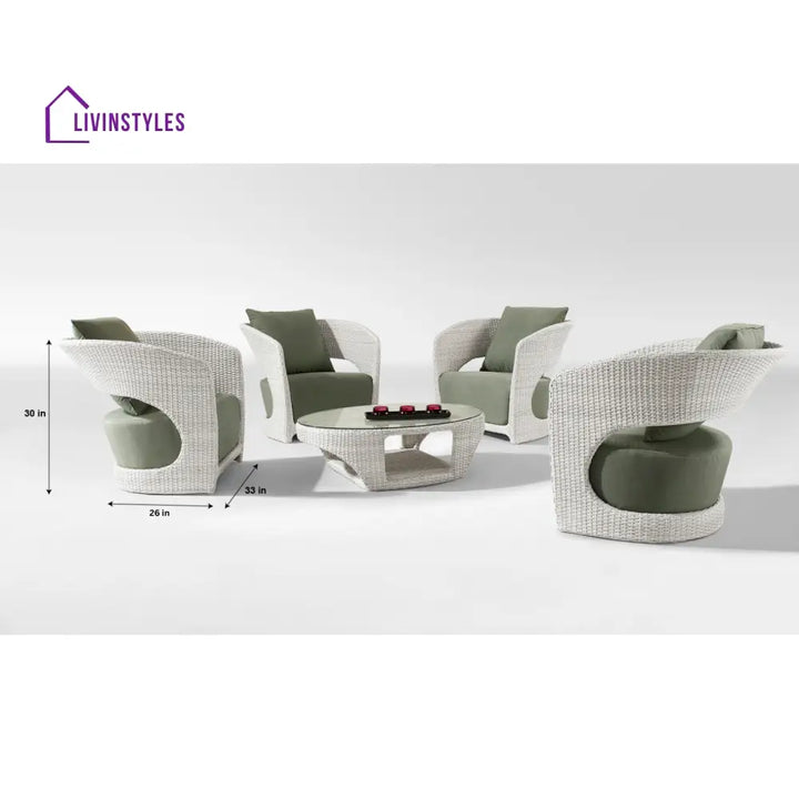 Arroz Outdoor Patio Seating Set 4 Single Seater and 1 Table Set (White + Green) - Coffee Table Sets