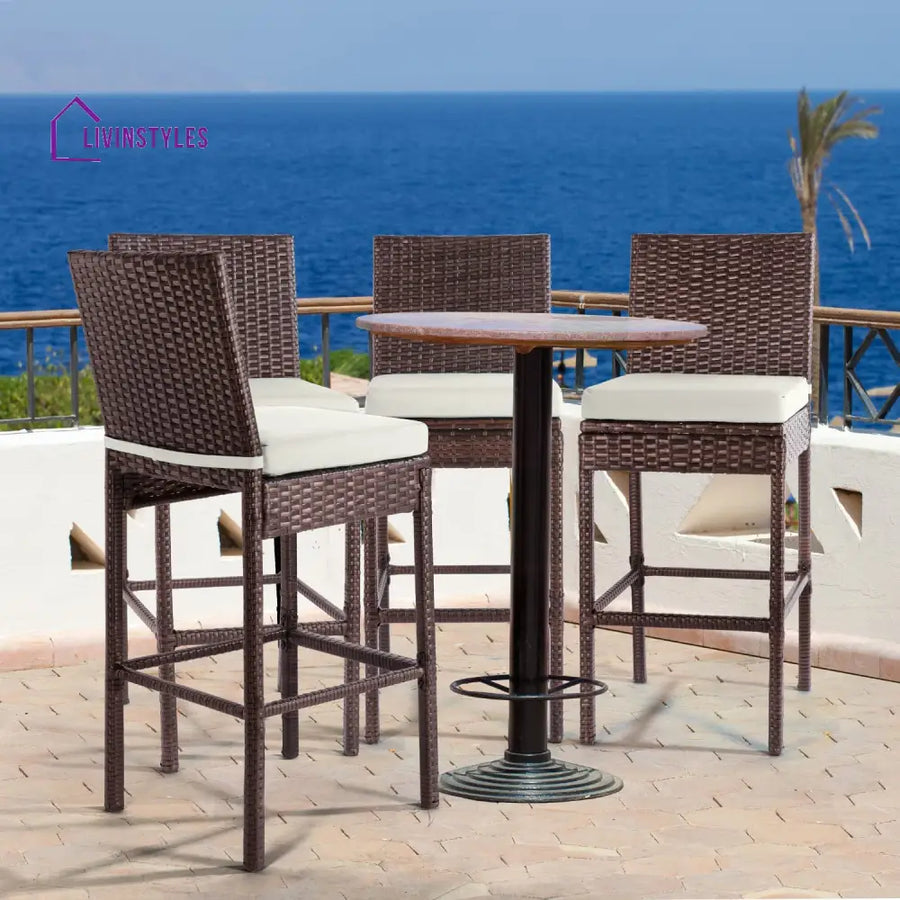 Arsenio Outdoor Patio Bar Chair 4 Chairs For Balcony (Brown) - Bar Sets