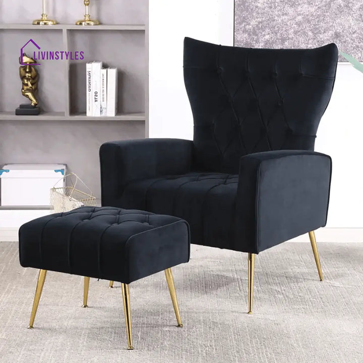 Arseniy ACCENT CHAIR WITH OTTOMAN Black