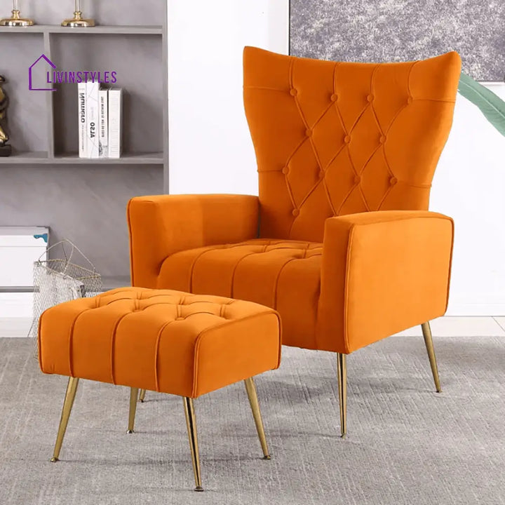 Arseniy ACCENT CHAIR WITH OTTOMAN Orange