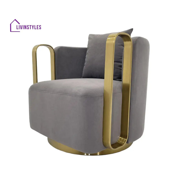 Arshiya Metal and Fabric Arm Chair | Living Room Chair | Lounge Chair - 360 Rotating