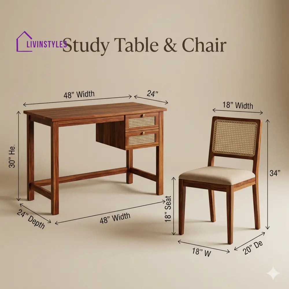 Artem Sheesham Wood Study Table and Chair Set for Students | Kids | Adults