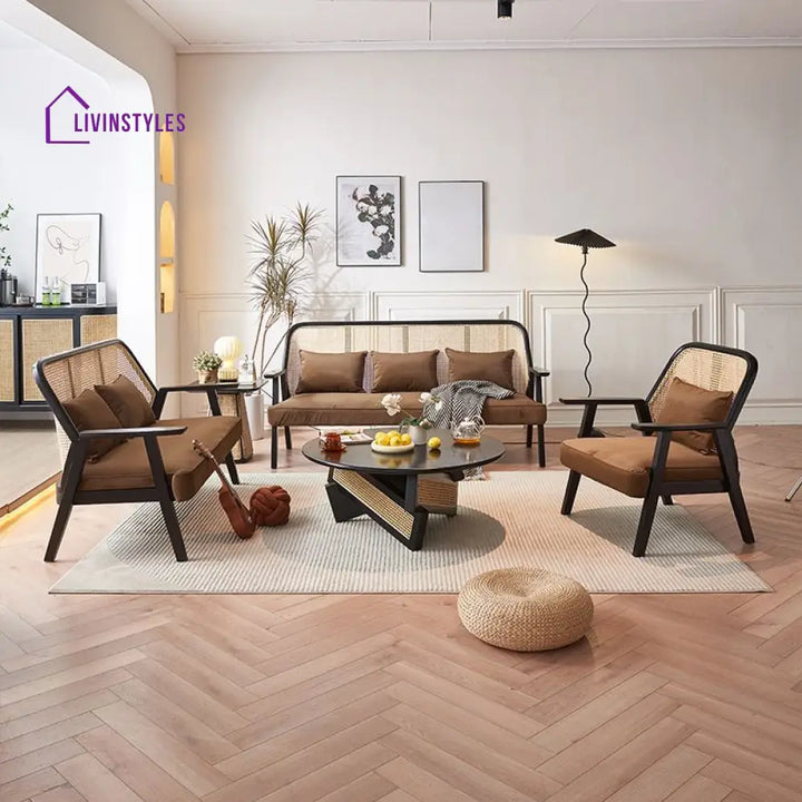 Artem Solid Wood and Cane Weaving Sofa Set for Living Room 3 + 2 + 1 Set