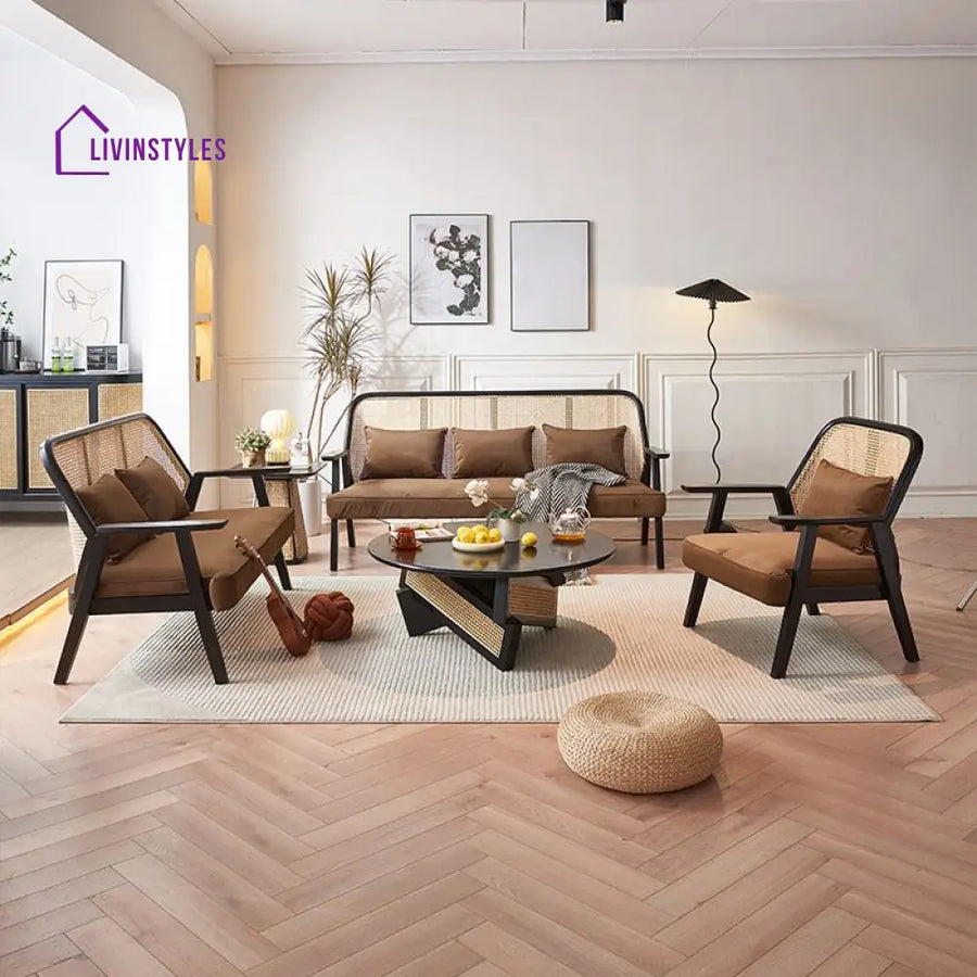 Artem Solid Wood and Cane Weaving Sofa Set for Living Room 3 + 2 + 1 Set