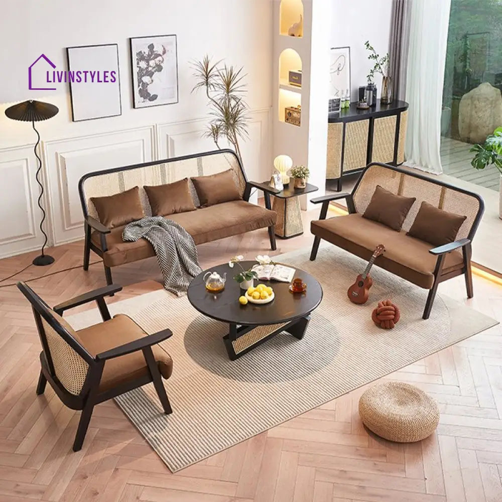 Artem Solid Wood and Cane Weaving Sofa Set for Living Room 3 + 2 + 1 Set