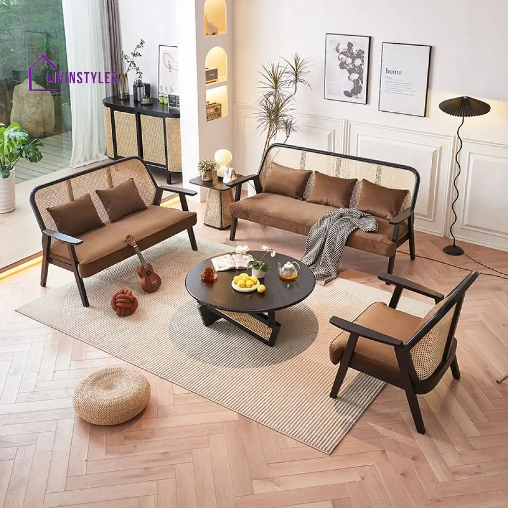 Artem Solid Wood and Cane Weaving Sofa Set for Living Room 3 + 2 + 1 Set