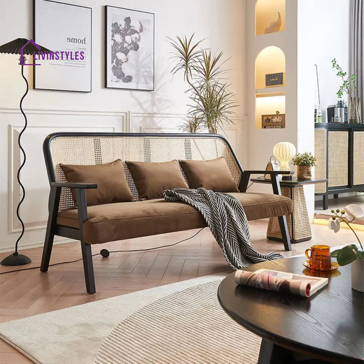 Artem Solid Wood and Cane Weaving Sofa Set for Living Room 3 + 2 + 1 Set