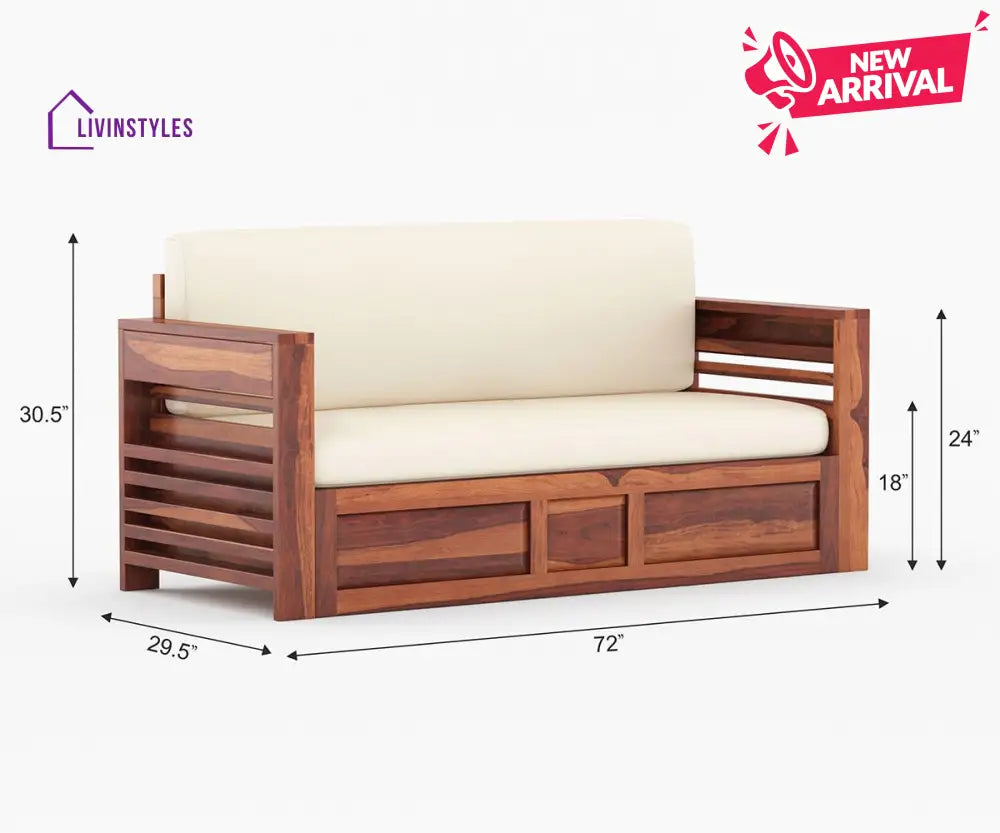 Artem Solid Wood Sheesham Sofa Cum Bed | Solid Wood Sofa Come Bed (Honey Finish)