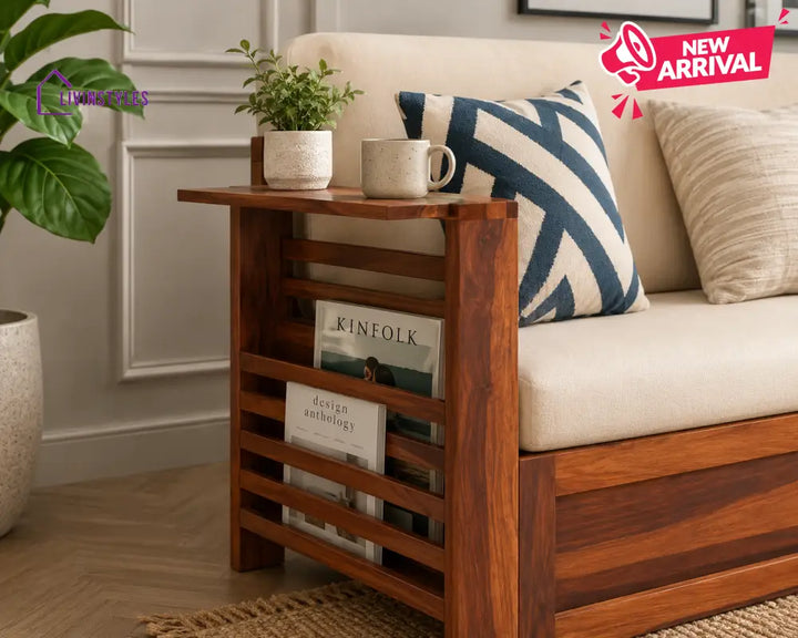 Artem Solid Wood Sheesham Sofa Cum Bed | Solid Wood Sofa Come Bed (Honey Finish)