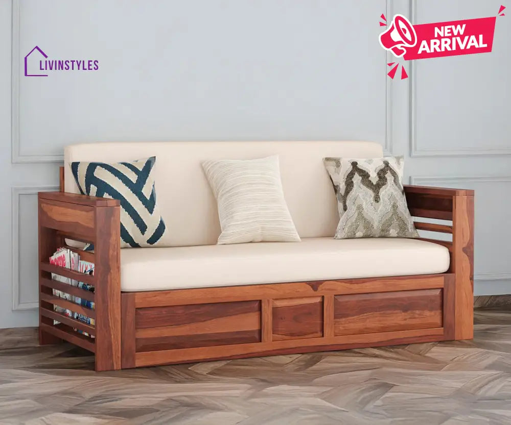 Artem Solid Wood Sheesham Sofa Cum Bed | Solid Wood Sofa Come Bed (Honey Finish)