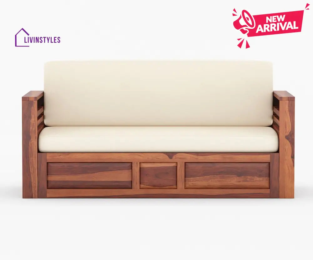 Artem Solid Wood Sheesham Sofa Cum Bed | Solid Wood Sofa Come Bed (Honey Finish)